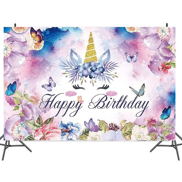 7x5ft Unicorn Purple Birthday Party Decor Banner