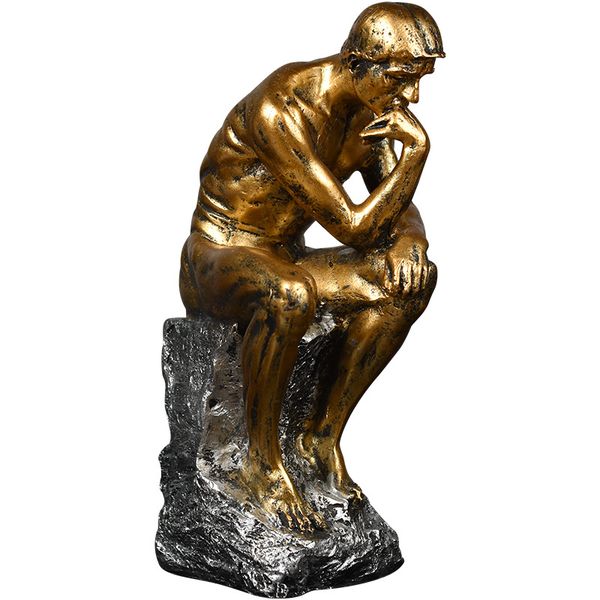 Volamor- Thinking Man Resin Sculptures Home Decor Art Crafts 26cm- Golden