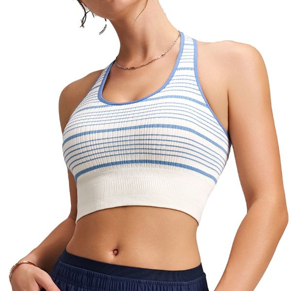 Women's Halter Sports Bra Color Block Striped Tank Top