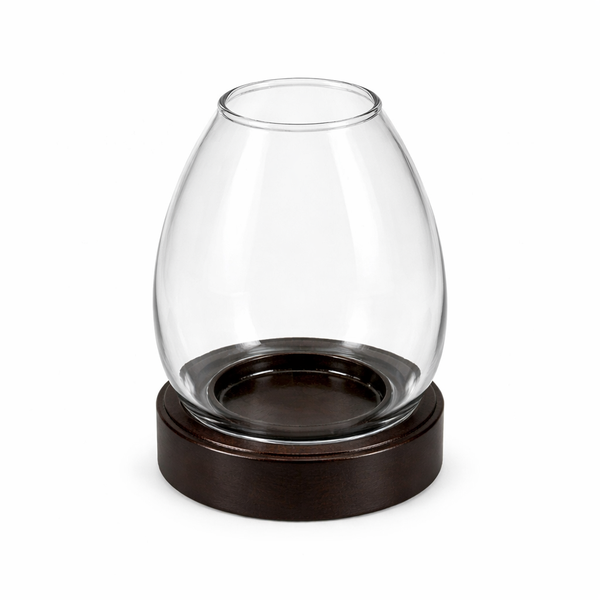 Borosilicate Glass &amp; Wood Tealight Holder - Brown &amp; Transparent