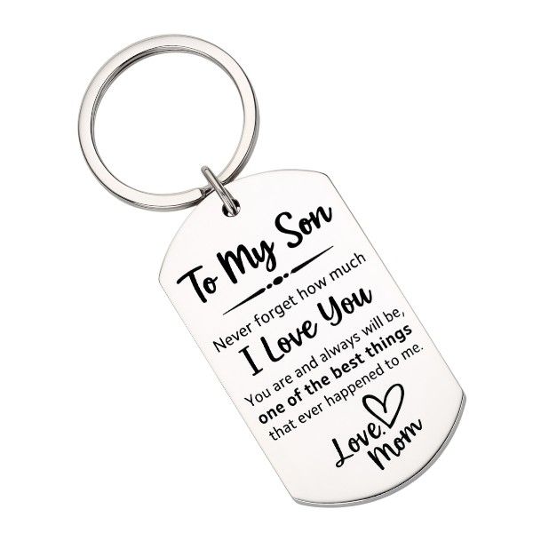 Stainless Steel Keyring With Engraved Message "To My Son" - Silver