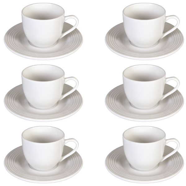 Premium Designer Ceramic Tea or Coffee Cups and Saucers - 220ml - Set of 6