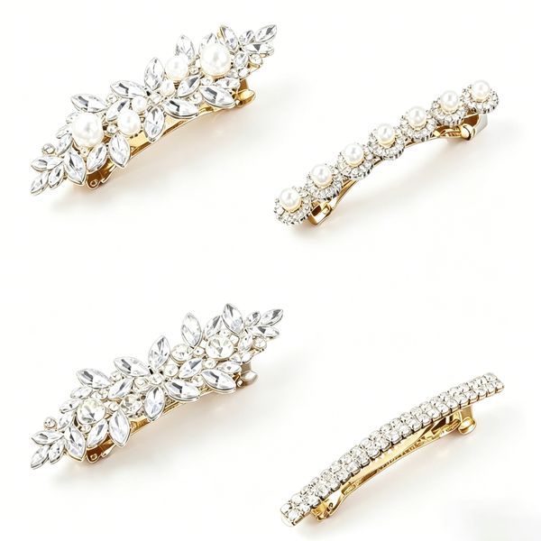 4-Pieces Silver Wedding Hair Clips Kit,Crystal Barrettes for Wedding Party