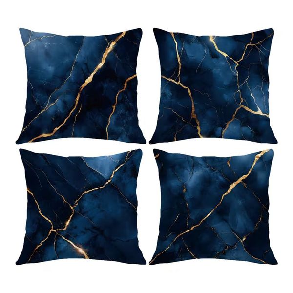 Modern Blue Marble Cushion Covers - 4 Piece Set