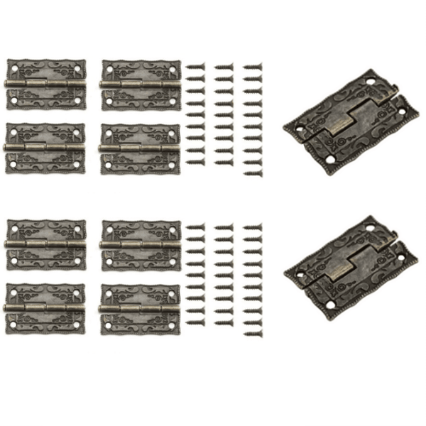 10 Pack Antique Hinges with Screws - Bronze Vintage Style Hinges