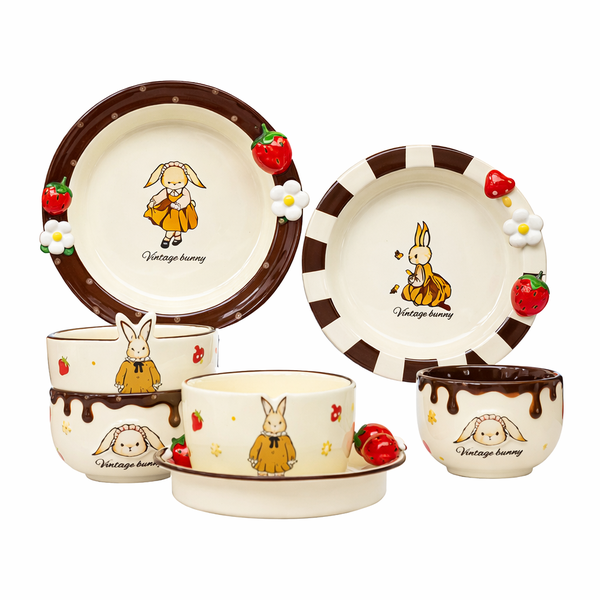Ceramic Woodland Bunny Kids Dinnerware Set