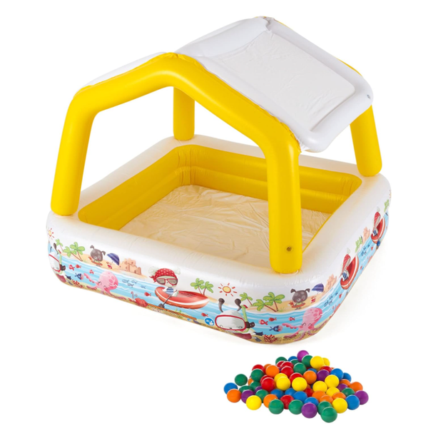 SamMag Inflatable Ocean Scene Sun Shade Kiddie Swimming Pool with 50 Balls