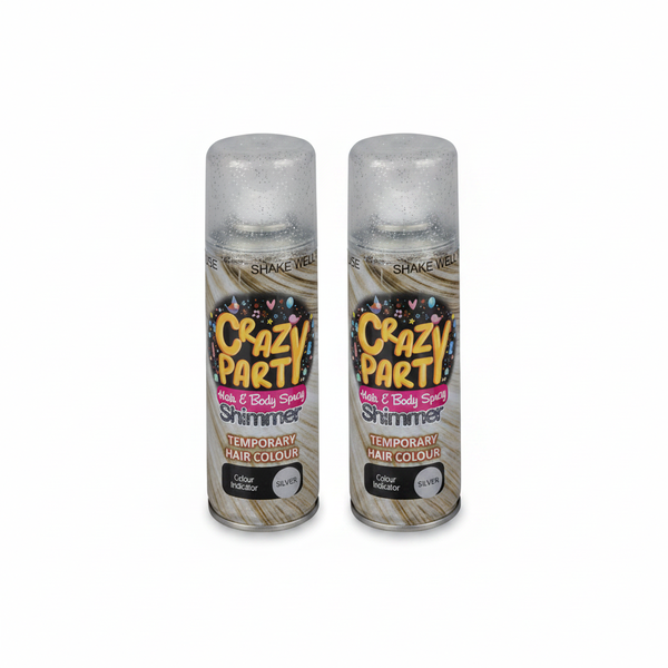 Crazy Party Silver Glitter Hair Spray - 85 g for Festive Looks - 2 Pack