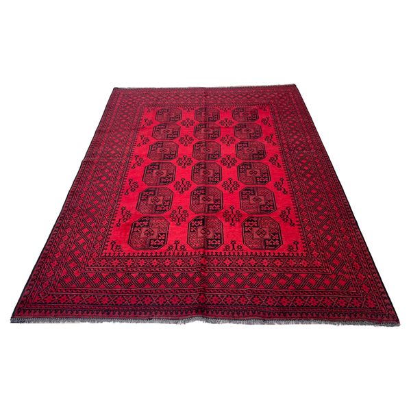Hand Knotted Red Afghan Rug - 285 x 201 cm