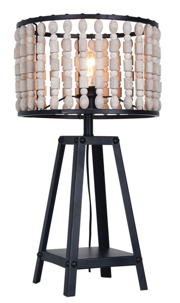 Black Metal Table Lamp With Beaded Shade