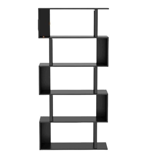 S Shaped Bookshelf, 5-Tier Geometric Bookcase, Wood Storage Shelving