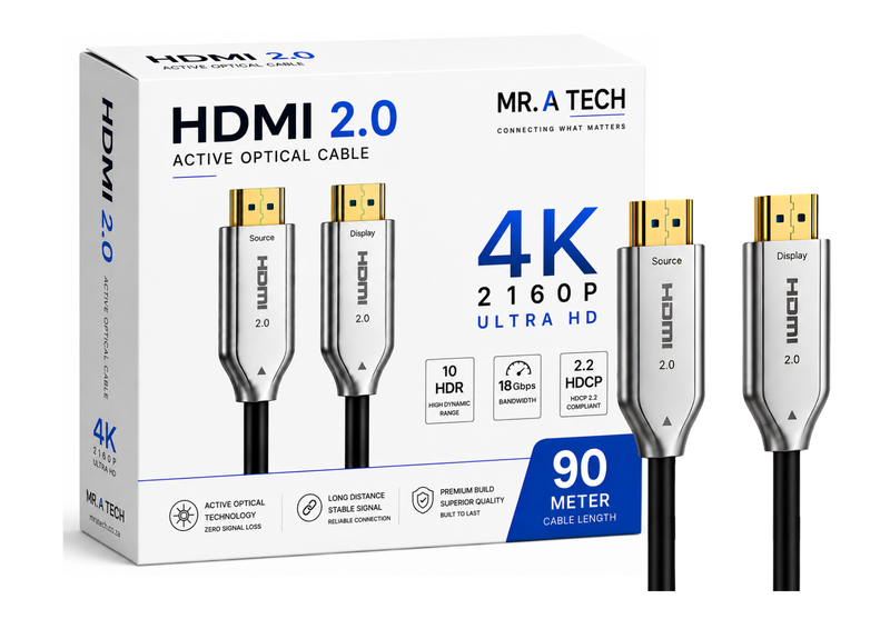 MR A TECH 4K HDMI 2.0 Active Optical Fiber Cable -90 Meter -4K@60Hz -18Gbps