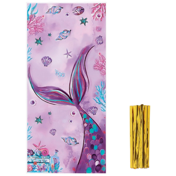 50Pcs Sea Mermaid Themed Birthday Party Gift Bags - Purple