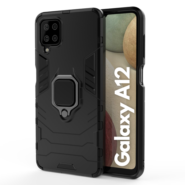 CellTime™ Galaxy A12 Shockproof Black Panther Magnetic Ring Stand Cover