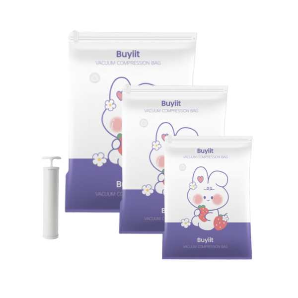 3 Piece Vacuum Storage Bag Pack with Hand Pump - Bunny