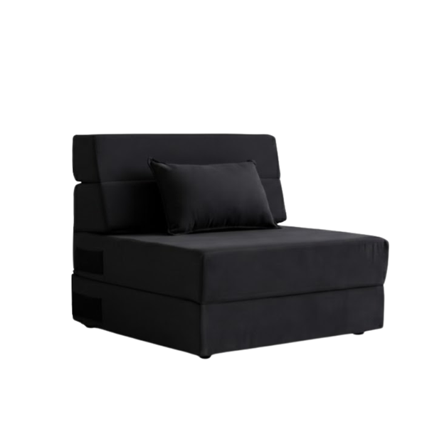 Multi-Functional Folding Sofa Bed &amp; Guest Floor Chair with Pillow - Black