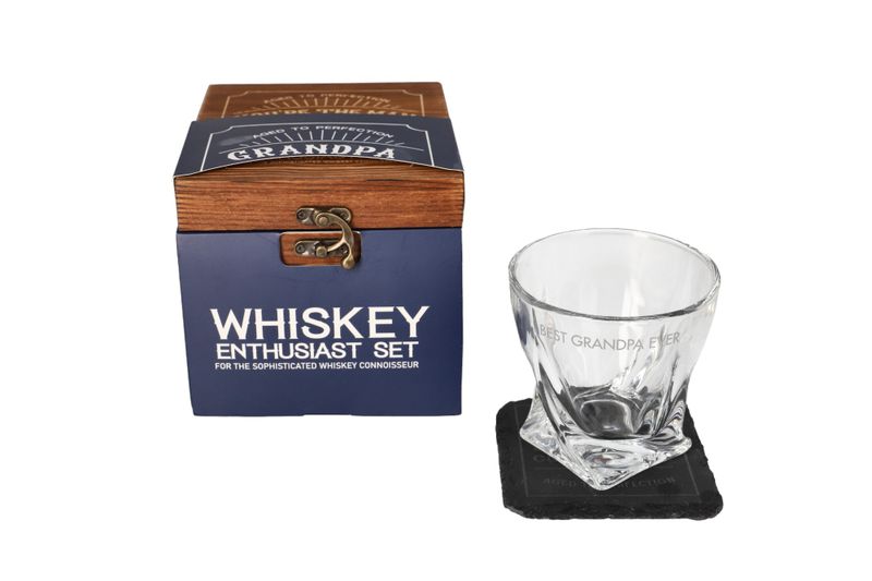 Whiskey Glass With Slate Coaster Gift Box For Grandpa