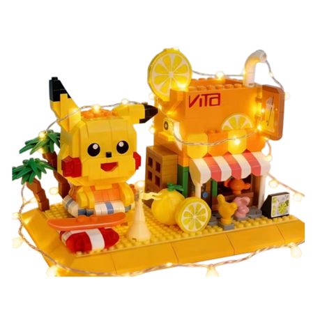 1200 Pieces Pikachu Lemon Tea Shop PenHolder Building Blocks Set Image