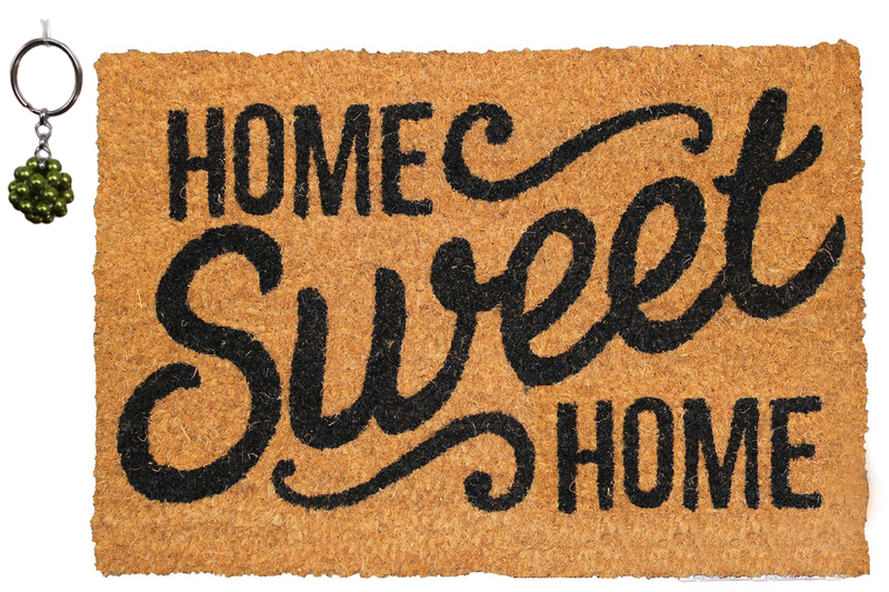 Printed Coir Door Mat - Non-Slip Welcome Mat for Entryway &amp; Key Holder