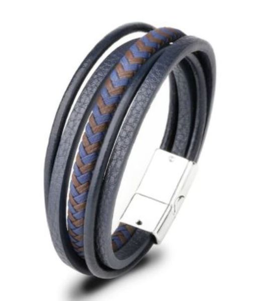 Men/Women Trendy Genuine Leather Bracelets Braided Navy &amp; Pattern