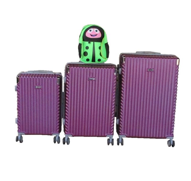 Purple 3-Piece ABS Spinner Luggage Set + Green Ladybug Kids Backpack
