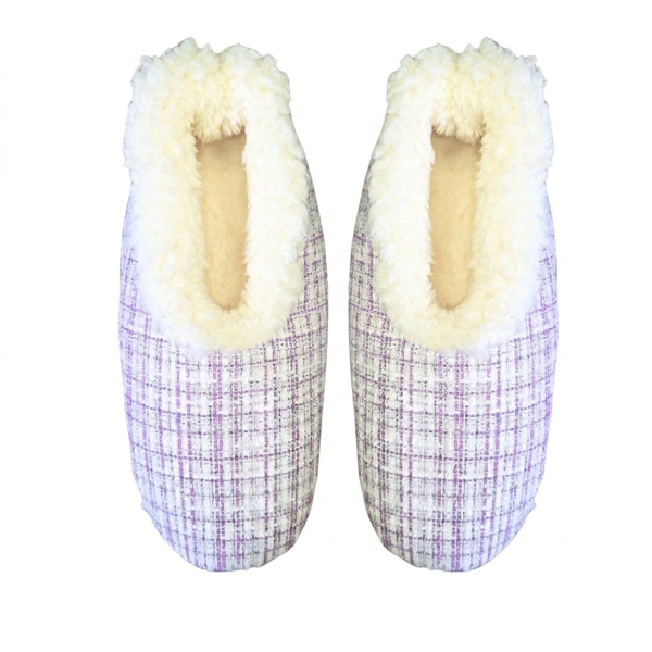 Snoozies Womens Sparkle Tweed Fleece Slippers Purple - Soft Non-Skid Soles