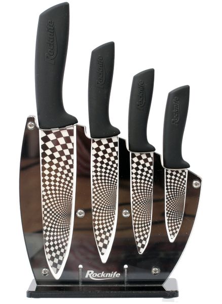 Rocknife Ceramic Kitchen Knife Set (Includes 4 Knives &amp; Knife Stand) - Black