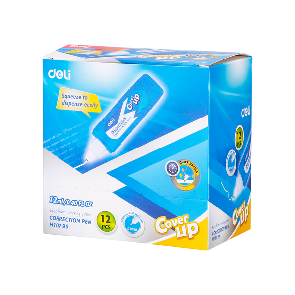 DELI 12ml School Correction Fluid - Fast-Dry Ink with Stainless Applicator