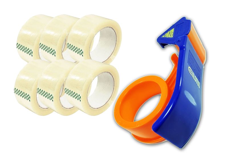 Everlotus Tape Dispenser Cutter and Clear Tape 45mm x 100M (Pack of 6)
