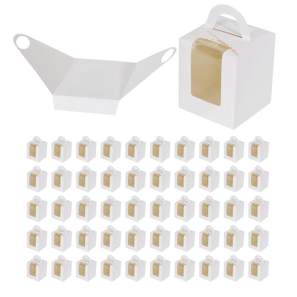 50 Pcs Cupcake Boxes White With Window For Bakery Wrapping Packaging