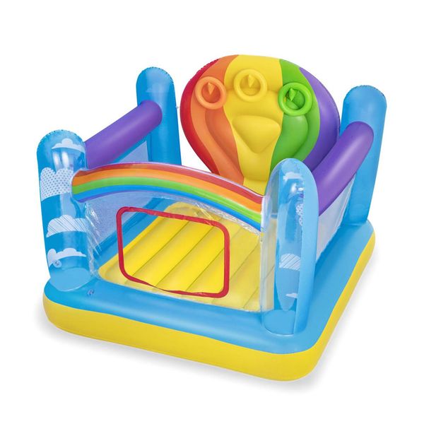 Inflatable Rainbow Bouncy Castle with 3 Hoop Toss Games Kids 3-6 Gift Toy