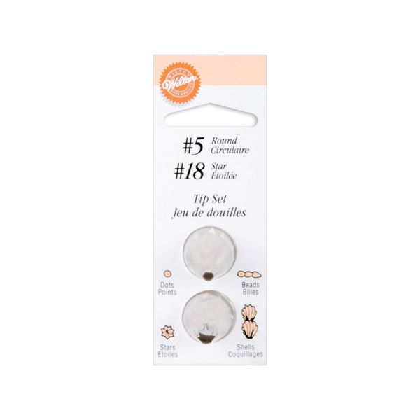 Wilton #5 Round &amp; #18 Star Icing Nozzle Tip Set Sugarcraft Cake Decorating