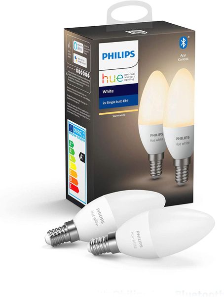 Philips Hue White Smart Candle Bulb Twin Pack LED E14 works with bluetooth