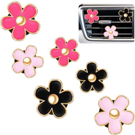 12-Piece Alloy Daisy Car Air Freshener Clips (4 Black, 4 Pink, 4 Rose Red)