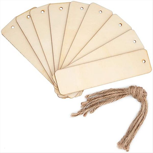 Blank Bookmarks Diy Unfinished Wooden Hanging Tag Holes and Rope