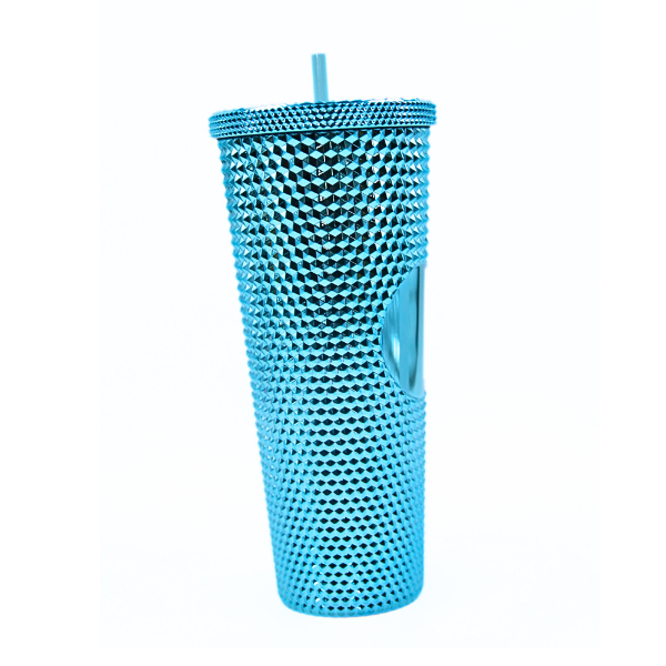 Bling Metallic Chrome Studded Venti Tumbler With Straw