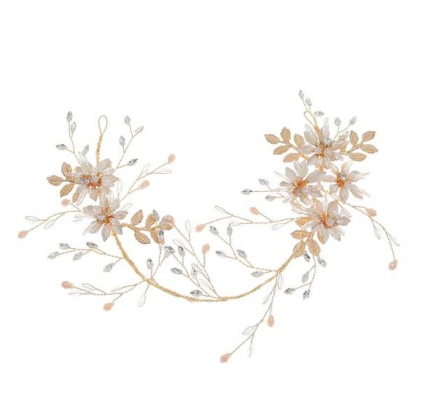 Olive Tree - Faux Crystal and Metal Flower Leaf Headband 01 - Bridal/Formal