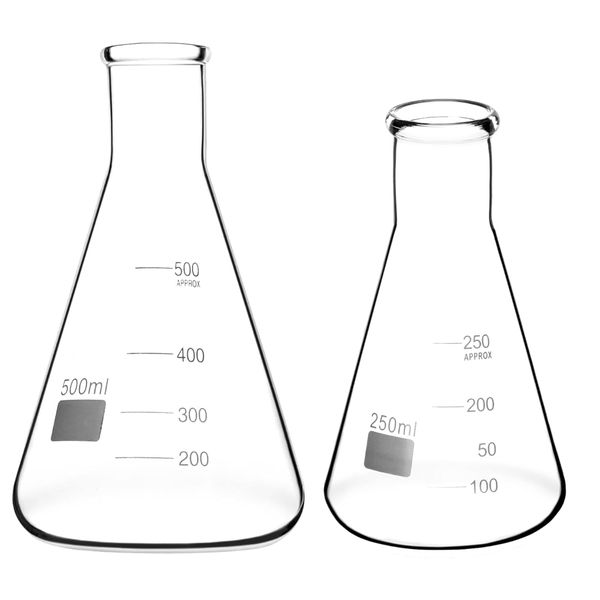 Wide Mouth Graduated Glass Flasks Set of 2