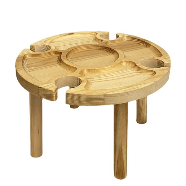 Wooden Camping Table With Wine Glass Holder