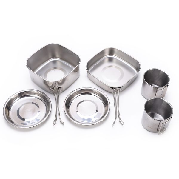 Camping Cookware Set 6Pcs Stainless Steel Portable