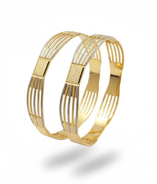 Gold &amp; Sivler Toned Set Of 2 Dual Toned Textured Bangles