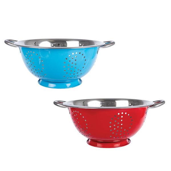 Bulk Pack x 2 Colander Stainless Steelteel 28x11cm With Colour Base