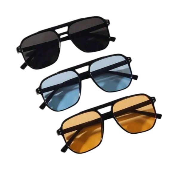 3-Pack Aviator Sunglasses With Multi-Colour Lens - Black