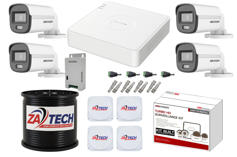 Hikvision 4-Channel ColorVu CCTV Kit with Zatech RG59 Cable, Junction Box