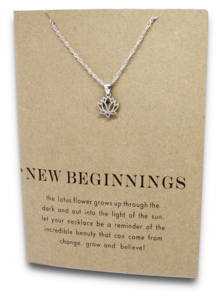 Stainless Steel Necklace On Message Card-Lotus