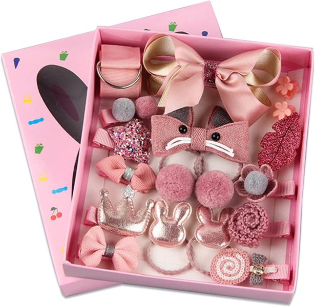 Girls Pink Hair Accessories Gift Box Set (18 Piece)