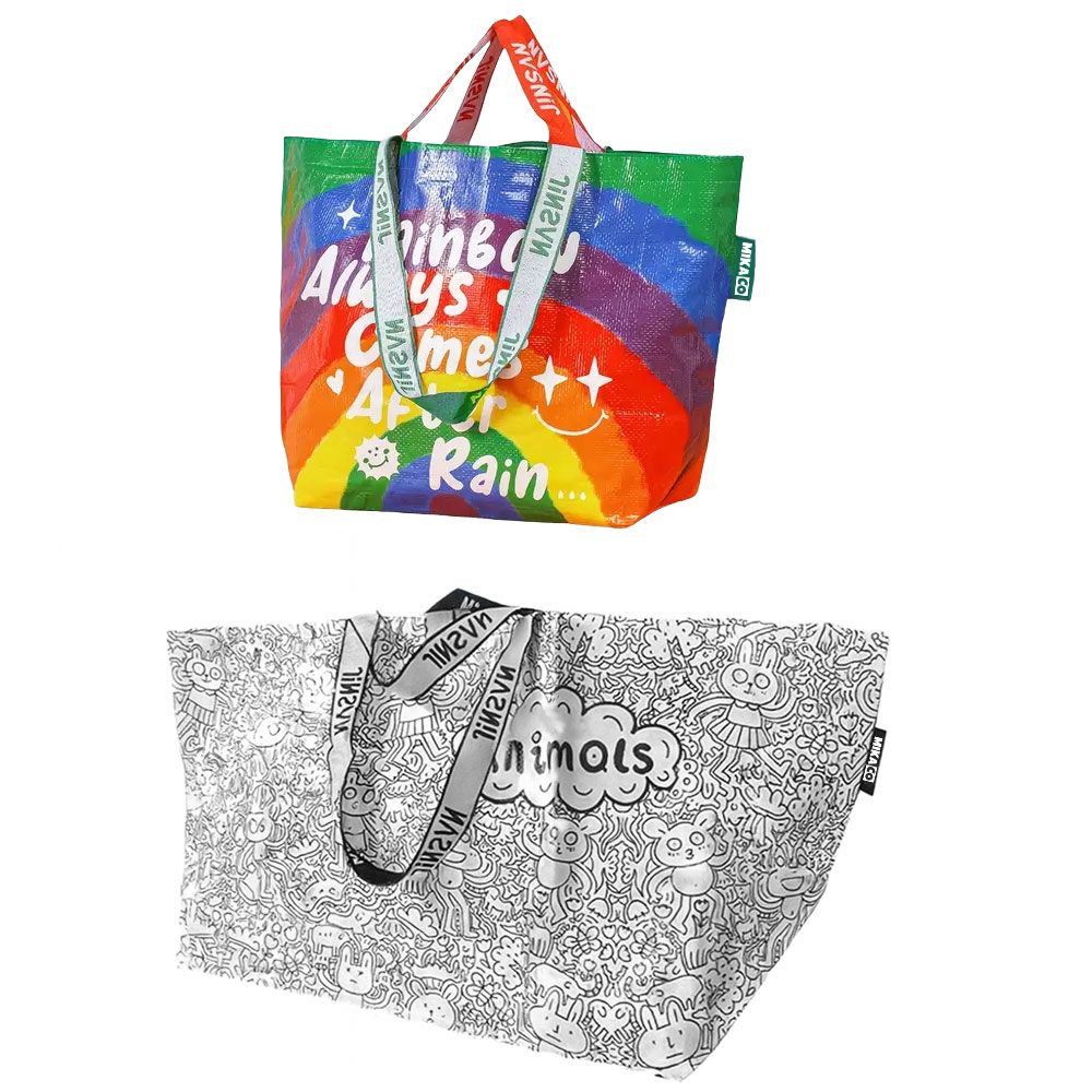 MIkaco Super Shopping Gift Tote Bag Set of 2 - Rainbow & Animals