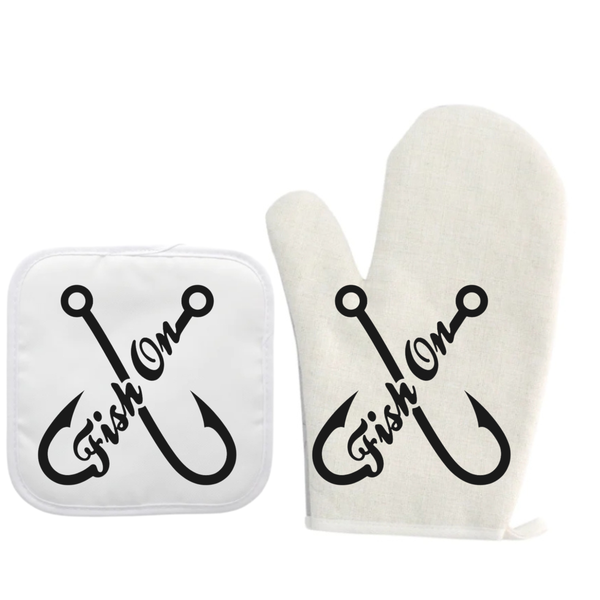 Fish on oven glove and pot holder