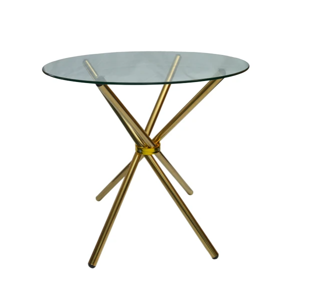 80cm 4 Seater Round Glass Table - Gold Legs