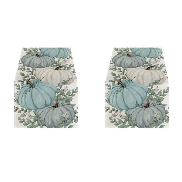 Fall Eucalyptus Leaves Pumpkins Table Runner Table Decoration A